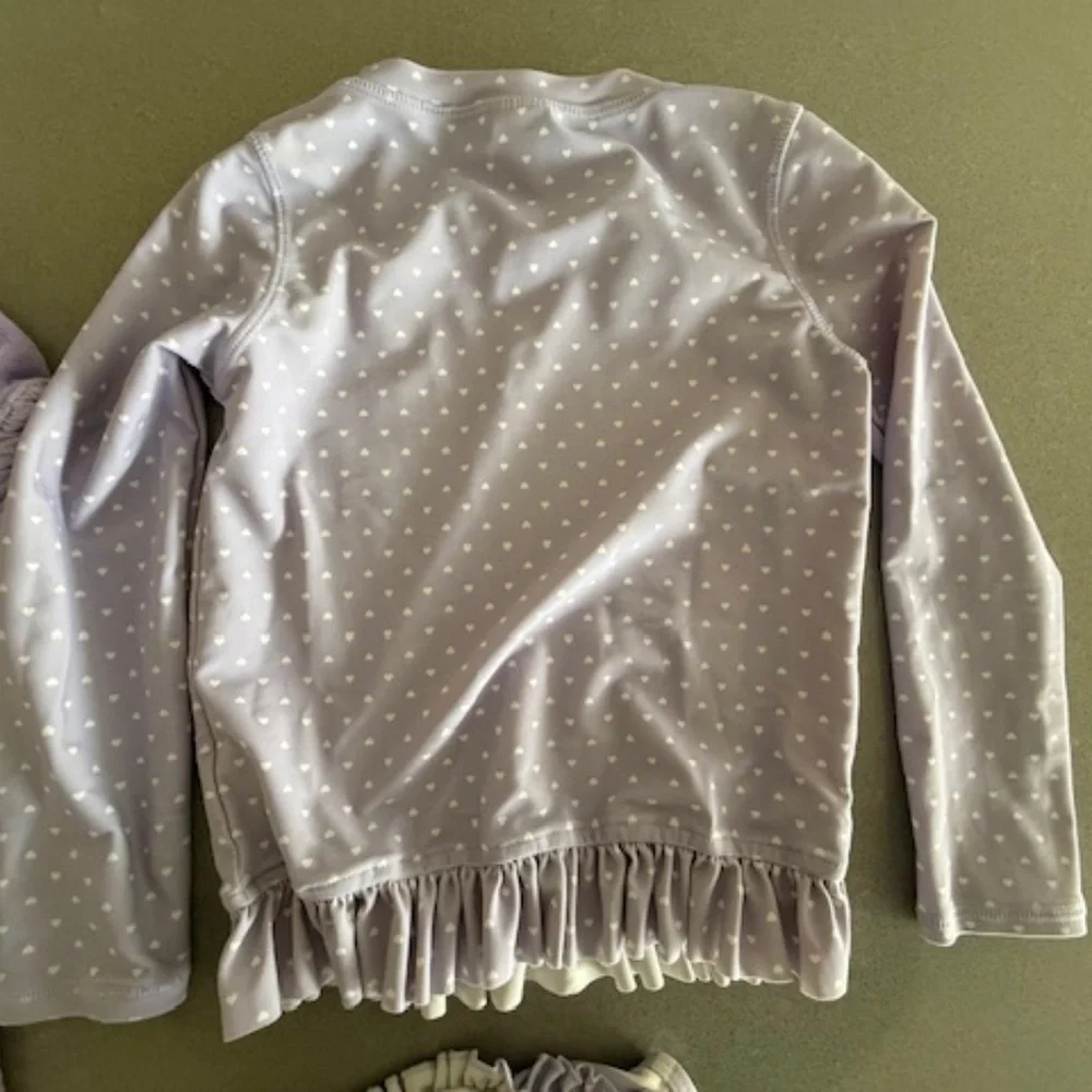 RuffleButts Girls Terry Full-Zip Cover Up & 2 Piece Long Sleeve Swimsuit Size 5